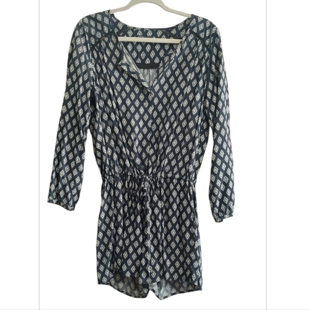 GAP Dark Blue and Cream Patterned Long Sleeve Romper Size S